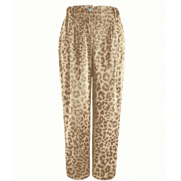 Classic Leopard print Stretchy Waist Corduroy Straight Leg Pants - Picture 3 of 4